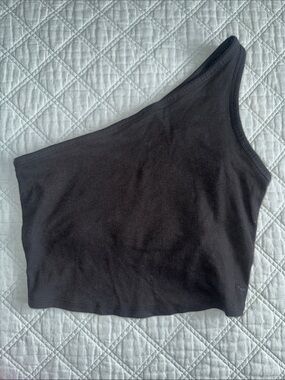PINK Victoria's Secret Black One-Shoulder Ribbed Crop Top